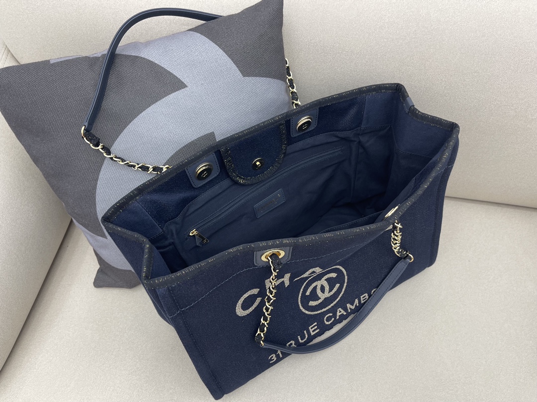 Deauville Tweeds Fabrics Small Shopping Shoulder Bag Tote Bag AS3257 Dark Blue